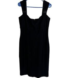 St. John Couture Black Sleeveless Twill Knit Cocktail Dress Women's Size 12 HTF